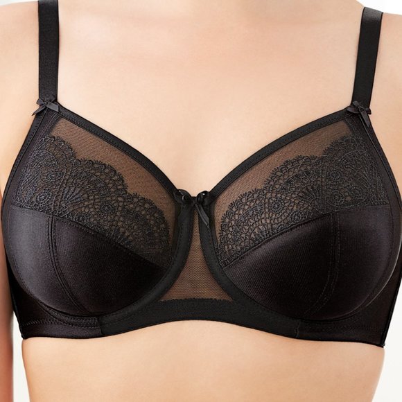 Set of 3! 42D Glamorise ELEGANCE Bra (UNDERWIRED) Lace STRETCH-STRAPS BLACK NEW - Picture 6 of 11